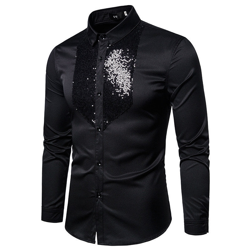 Herren Elegantes Hemd mit Pailletten-Brustplatte und tailliertem Schnitt Echo Archiv