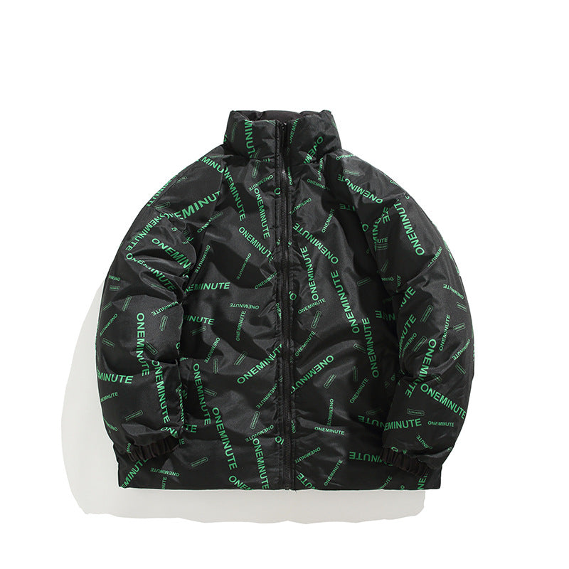 Herren Modische Steppjacke mit hohem Kragen und einzigartigem Schriftzug Echoarchiv