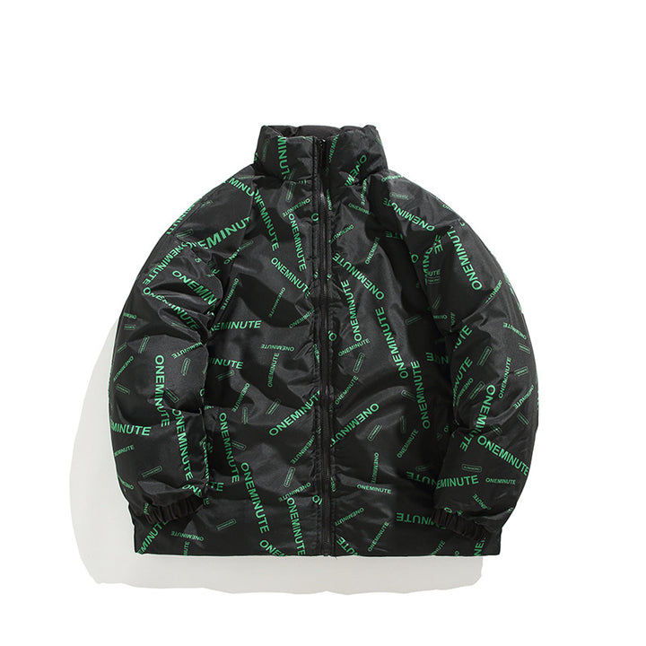 Herren Modische Steppjacke mit hohem Kragen und einzigartigem Schriftzug Echoarchiv