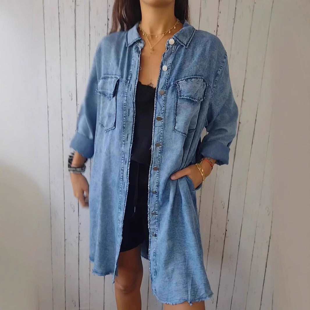 Damen Lässige Denim-Hemdjacke – Célinea