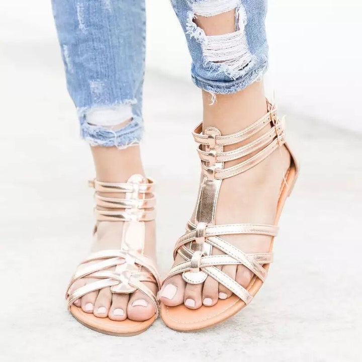 Damen Boho-Sandalen mit verstellbaren Knöchelriemen und Ethno‑Print – Sorelia