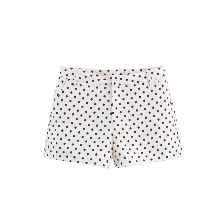 Damen nan kurz geschnittenes Zweiteiler-Set mit gepunkteter Cropped-Jacke, Stehkragen und Highwaist-Shorts Echo Archiv