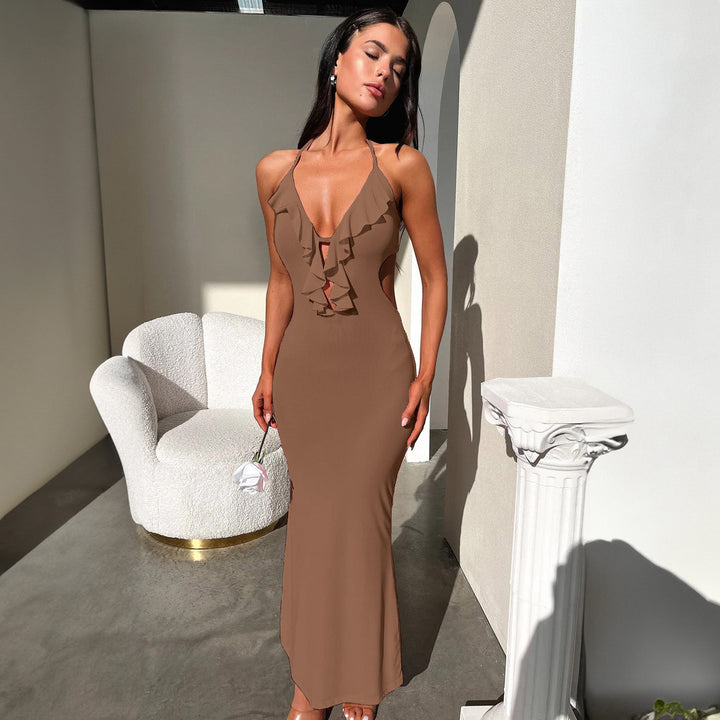 Damen Maxikleid mit Rüschendekor und figurbetontem Schnitt Echo Archiv