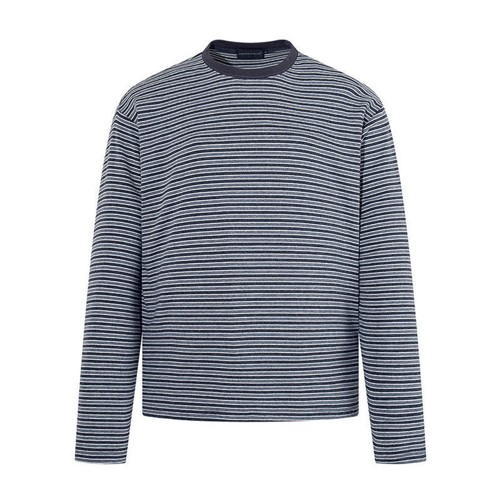 Herren Gestreiftes Langarmshirt aus Baumwollmischung mit Rundhalsausschnitt und Relaxed-Fit Echoarchiv