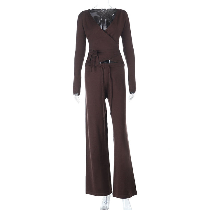 Damen lockerer Jumpsuit mit Wickeldesign und langen Ärmeln Echo Archiv