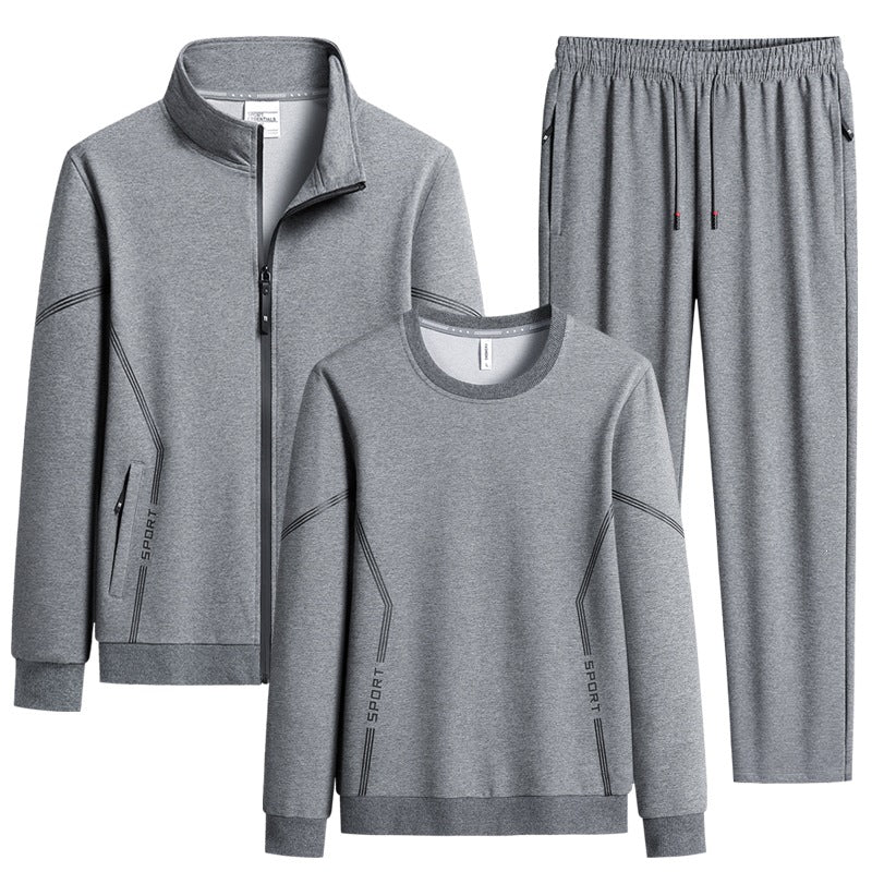 Herren Dreiteiliges Performance-Trainingsset mit Stehkragen-Zipjacke, Rundhals-Sweater & tapered Jogginghose Echoarchiv