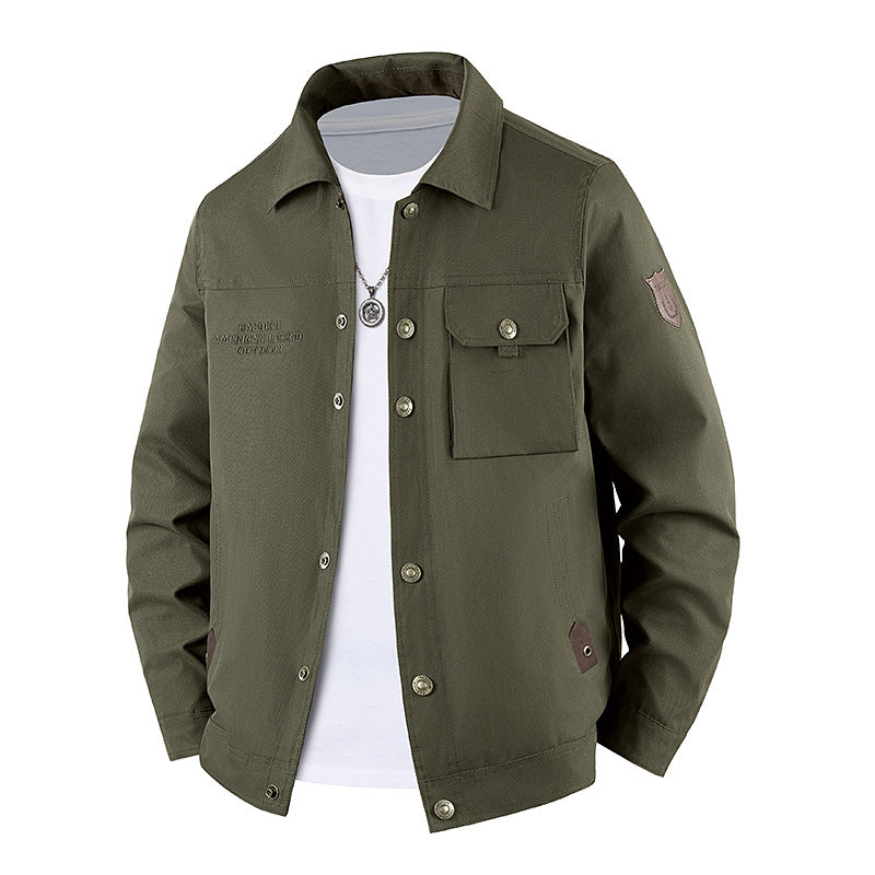 Herren Canvas-Workerjacke mit Knopfleiste, aufgesetzter Brusttasche und Hemdkragen Echoarchiv