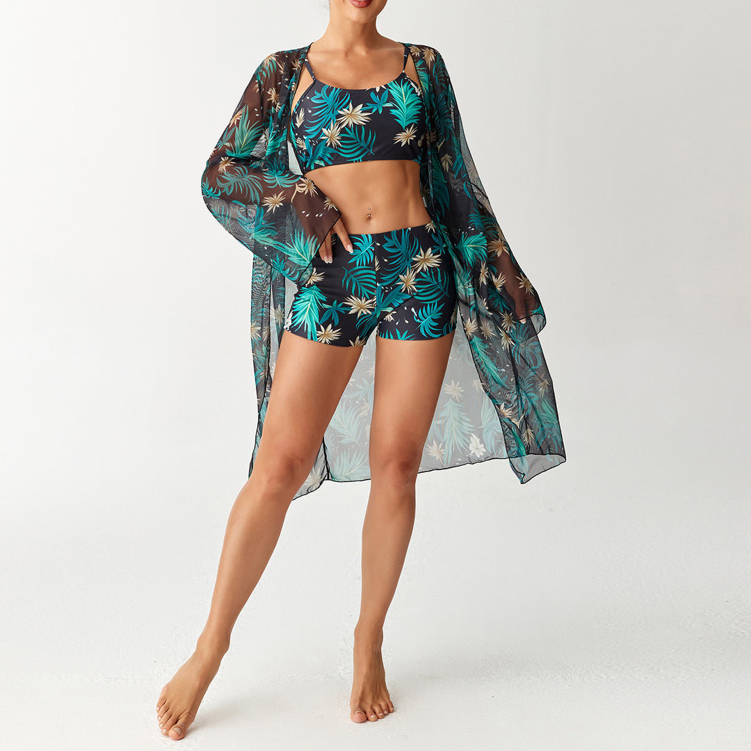 Damen Bikini-Set mit elegantem Crop-Top und durchscheinendem Strandkimono Echo Archiv