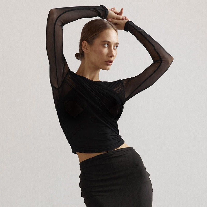 Damen Langarm-Crop-Top Echo Archiv