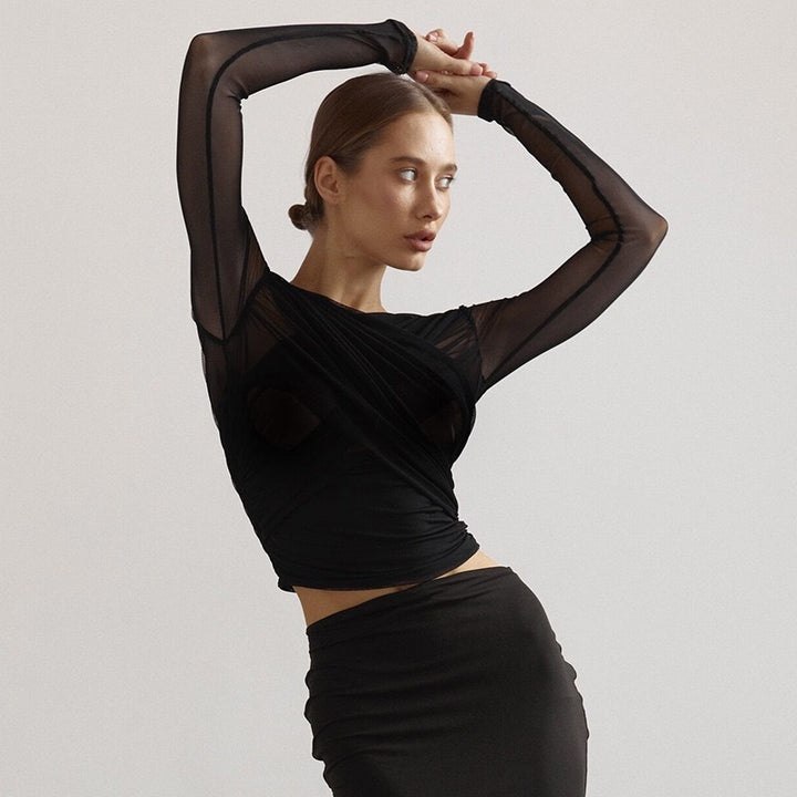 Damen Langarm-Crop-Top Echo Archiv