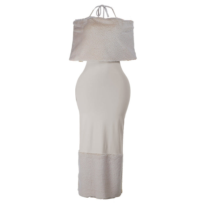 Damen elegantes Maxikleid mit trägerlosem Design und fließendem Stoff Echo Archiv