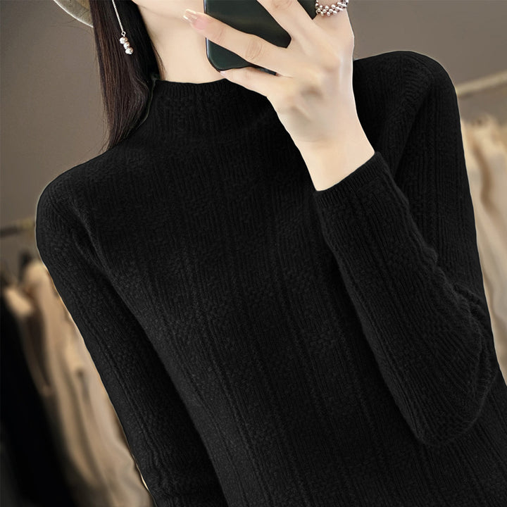 Damen Strukturierter Mockneck-Pullover aus kaschmirähnlicher Wollmischung Echoarchiv