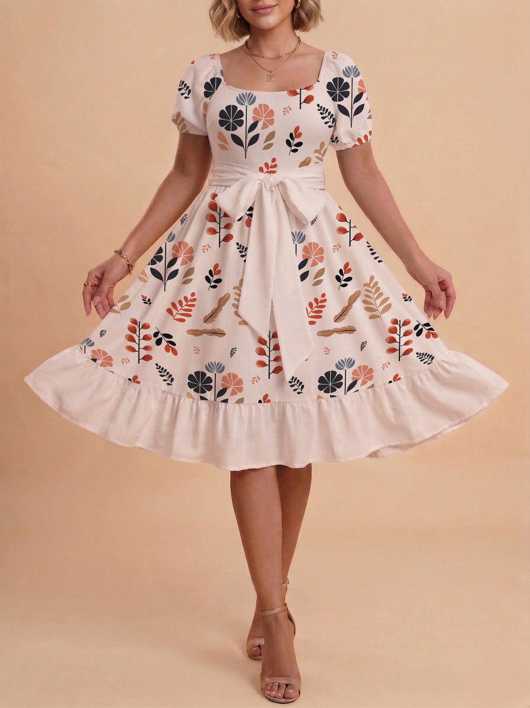 Damen Kleid mit tailliertem Schnitt und verspieltem Blumenmuster Echo Archiv