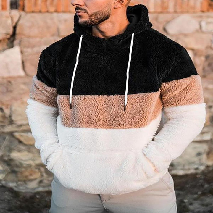 Herren Kuscheliger Freizeit-Hoodie mit hohem Kragen und modernen Farbblock-Design Echoarchiv