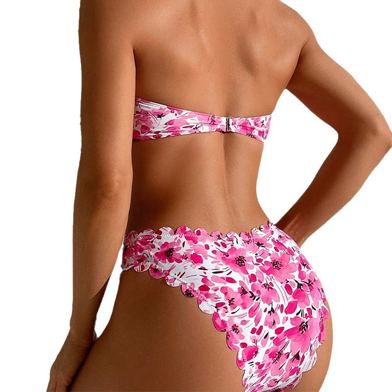 Damen Bandeau-Bikini mit floralen Rüschendetails Echo Archiv