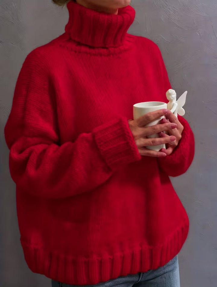 Damen Oversize-Rollkragenpullover im Fluffy-Mix mit breiten gerippten Bündchen – Mavelle