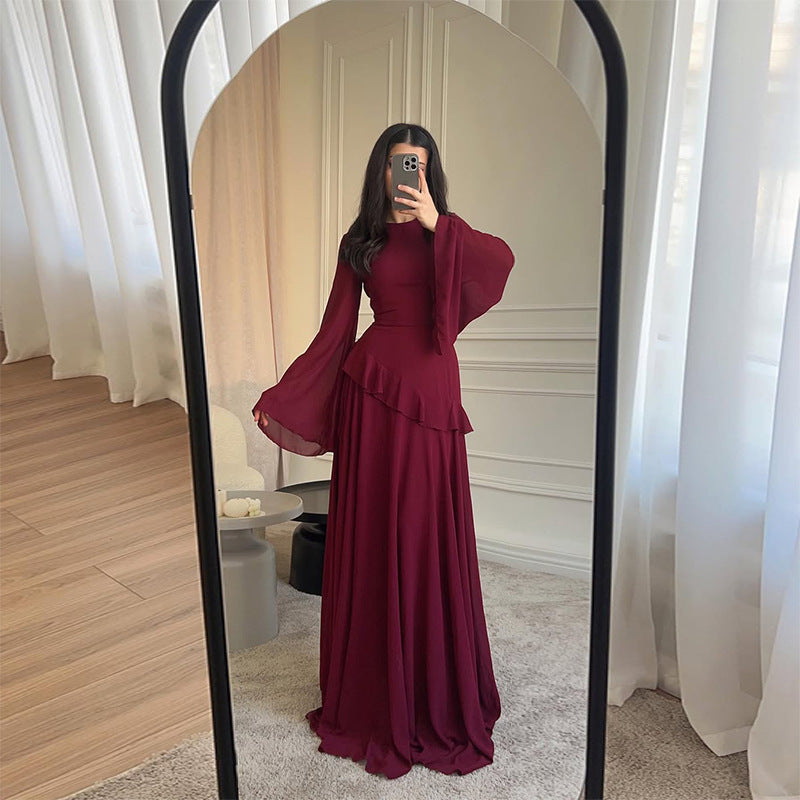 Damen Elegantes Maxikleid mit Rüschendetails und weitem Schnitt Echo Archiv