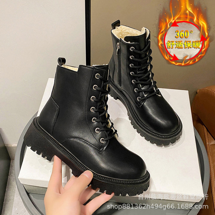 Damen Gefütterte Schnür-Bikerboots mit dicker Profilsohle – Lioré