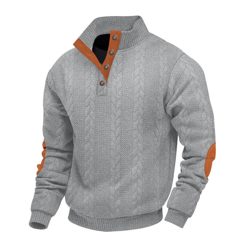Herren nan grober Zopfstrick Troyer mit Knopfleiste und Veloursleder-Ellenbogenpatches Echo Archiv
