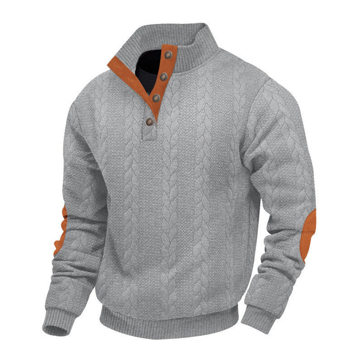 Herren nan grober Zopfstrick Troyer mit Knopfleiste und Veloursleder-Ellenbogenpatches Echo Archiv