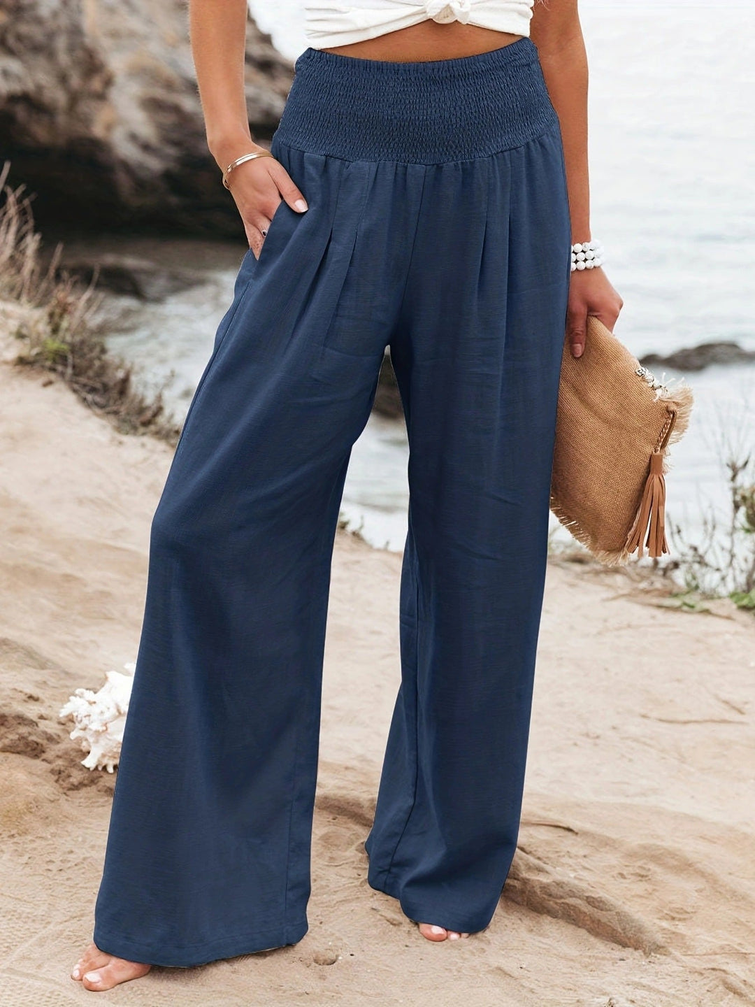 Damen weite Leinenhose mit elastischem Bund Echoarchiv