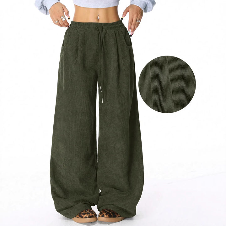 Damen Weite Cordhose aus Feincord mit hohem Elastikbund – Avélisse