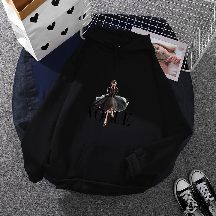 Damen modischer Kapuzenpullover mit Fashion-Illustration, geräumiger Eingrifftasche und kuscheligem Fleece – Auréline