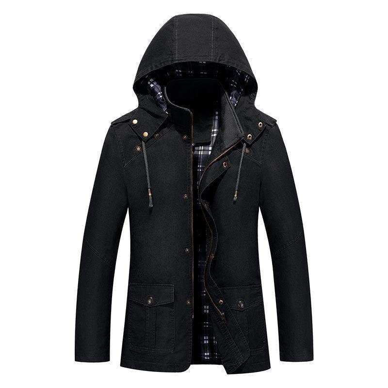 Herren Leichter Kapuzenparka mit kariertem Innenfutter und Multifunktions-Taschen Echo Archiv