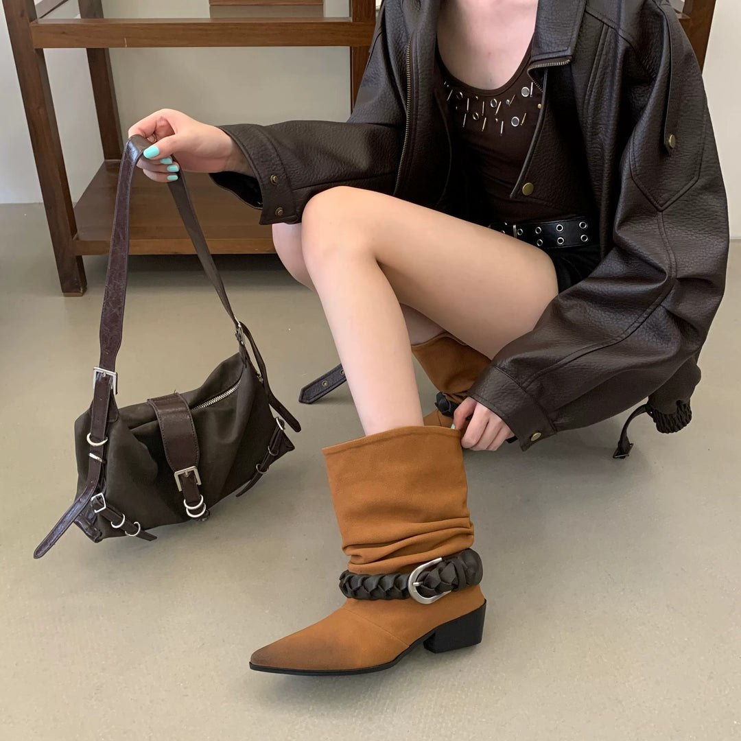 Damen Modische Stiefeletten mit Rüschendetail Echo Archiv
