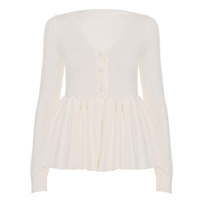 Damen nan geripptes Langarm-Top mit Empire-Taille, zierlicher Knopfleiste und Spitzenbesatz Echo Archiv