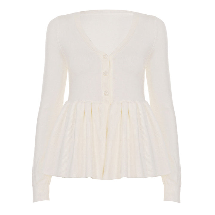Damen nan geripptes Langarm-Top mit Empire-Taille, zierlicher Knopfleiste und Spitzenbesatz Echo Archiv