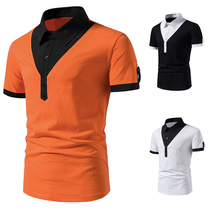 Herren Kurzarm Poloshirt mit V-Ausschnitt und kontrastierendem Kragen Echoarchiv