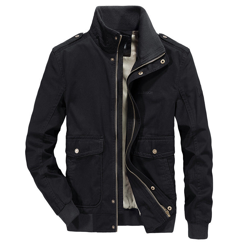 Herren Canvas-Fieldblouson im Military-Stil mit Stehkragen und Epauletten – Taviero