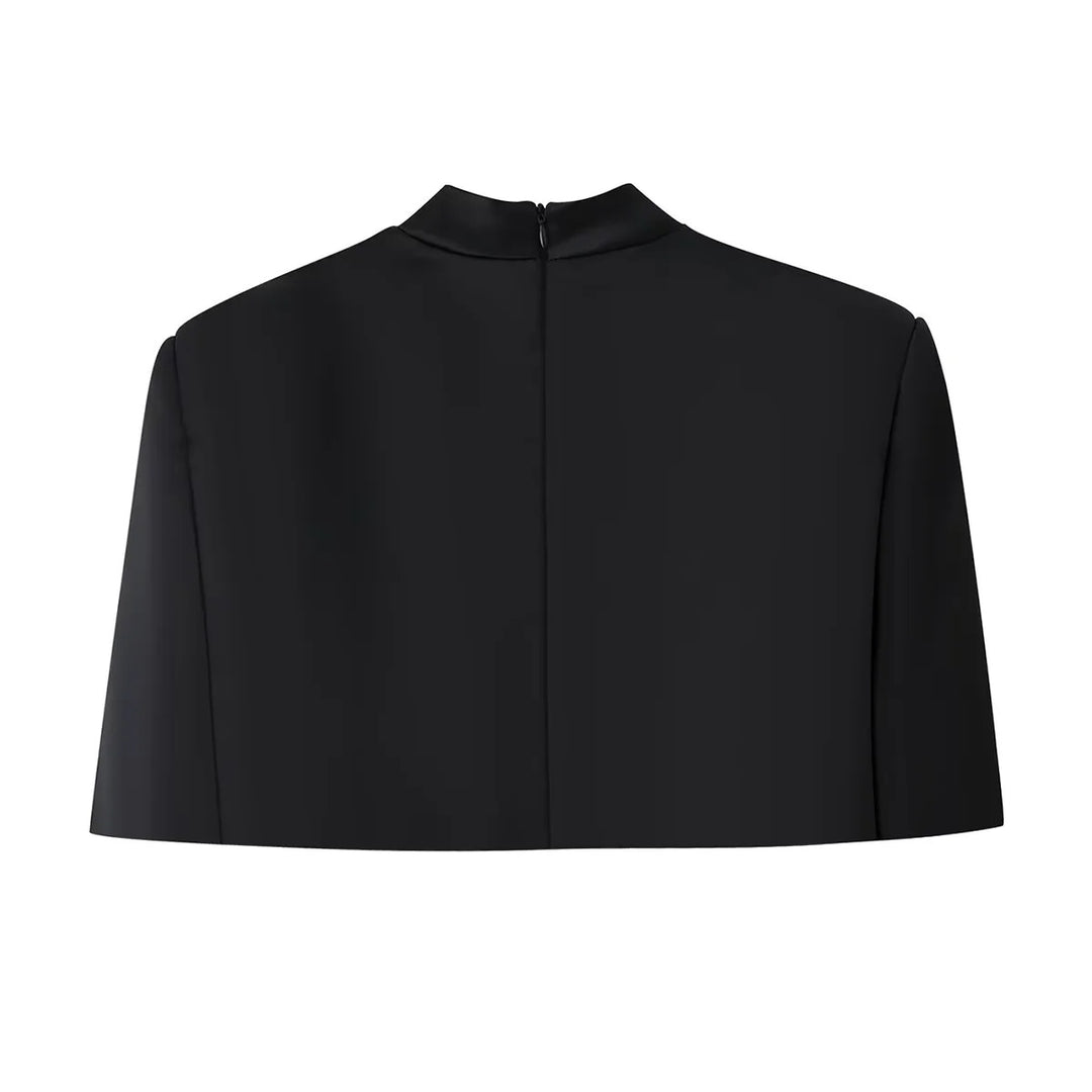 Damen kurzes Capelet-Top mit Stehkragen, verdecktem Rückenreißverschluss und minimalistischer Brustleiste – Célinea