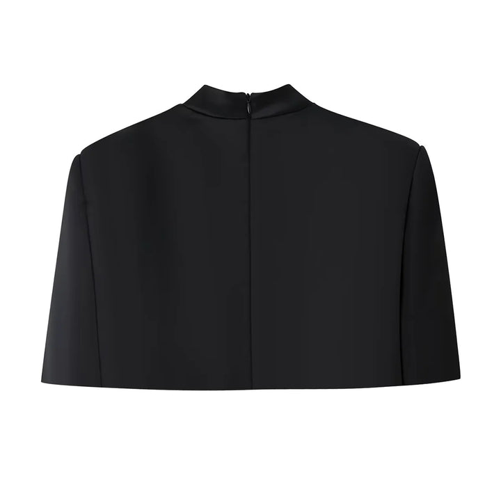 Damen kurzes Capelet-Top mit Stehkragen, verdecktem Rückenreißverschluss und minimalistischer Brustleiste – Célinea