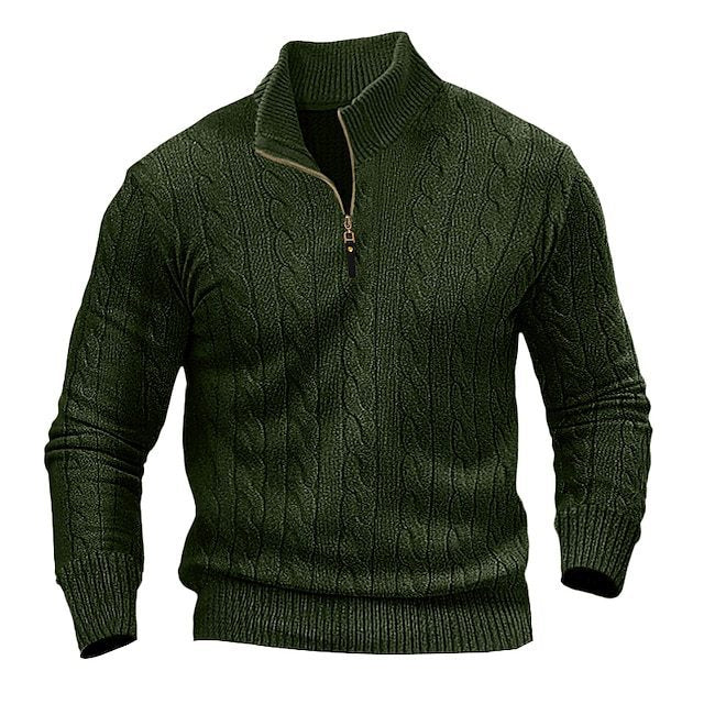 Herren Zopfmuster-Halbzipp-Pullover mit Mockneck und schmaler Silhouette Echo Archiv