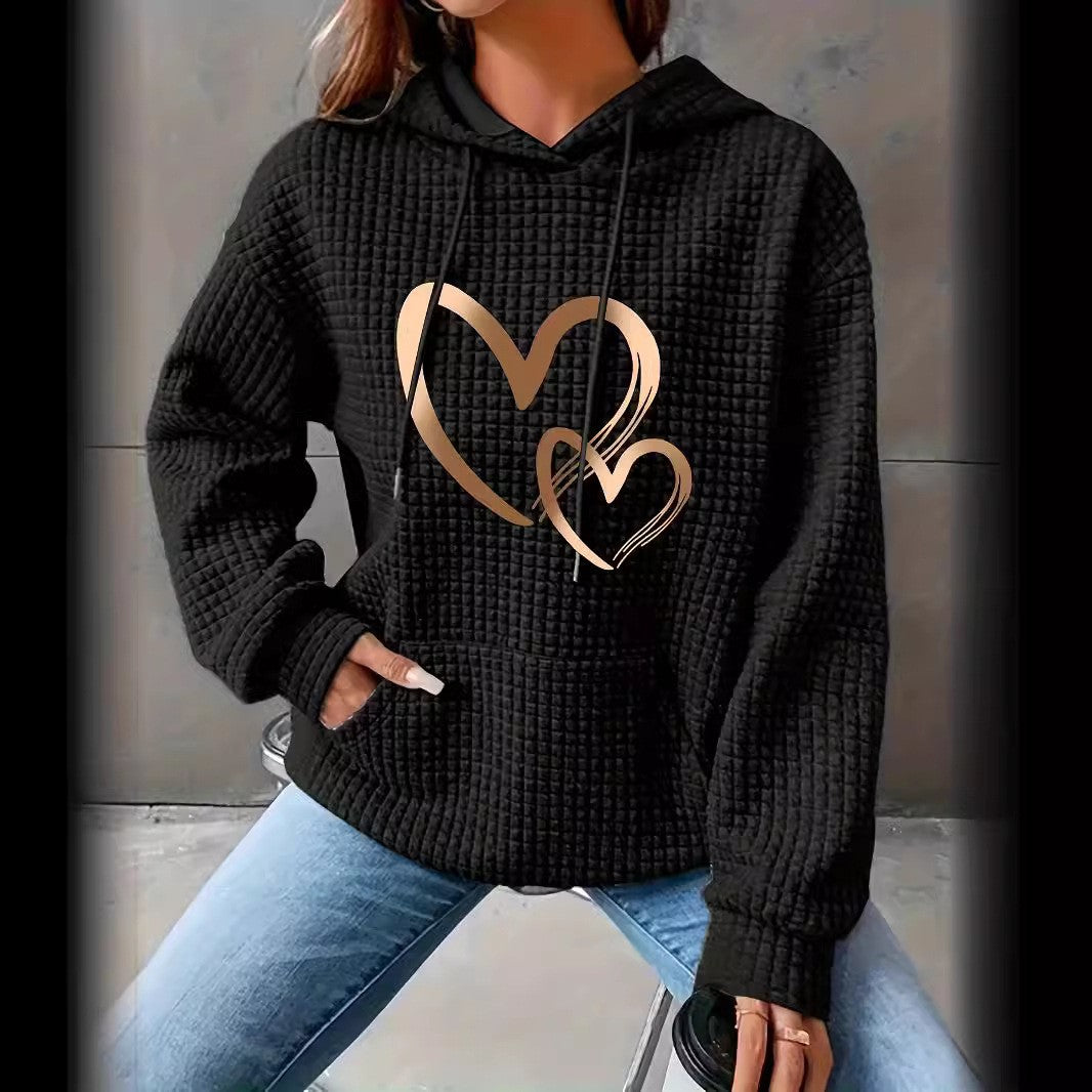Damen Kapuzenpullover mit Waffelstruktur, Kängurutasche und Metallic-Herzprint Echo Archiv