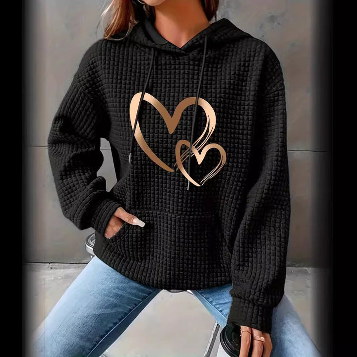 Damen Kapuzenpullover mit Waffelstruktur, Kängurutasche und Metallic-Herzprint Echo Archiv