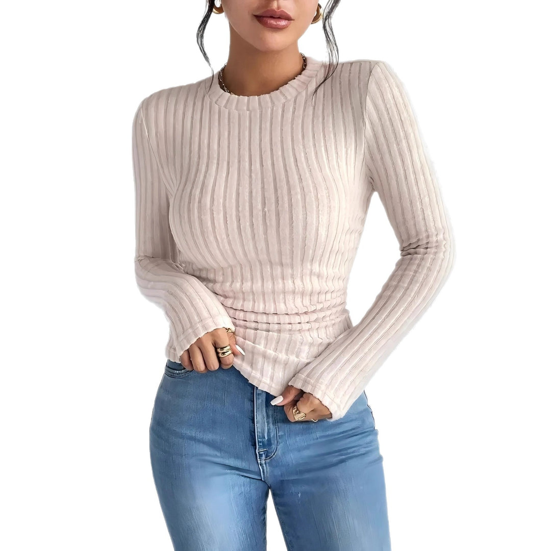 Damen Geripptes Langarmshirt mit vertikaler Plissee‑Optik und taillierter Passform Echo Archiv