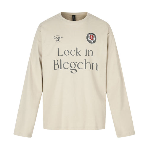 Unisex Rundhals-Sweatshirt mit großflächigem Typo-Print und gesticktem Emblem Echoarchiv