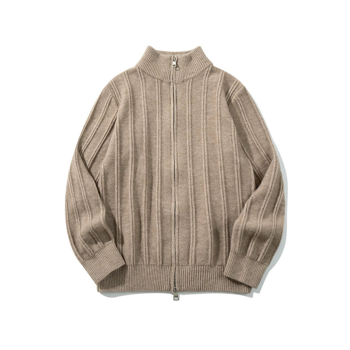 Unisex Geraffte Strick-Zipjacke mit hohem Stehkragen und vertikaler Struktur Echoarchiv
