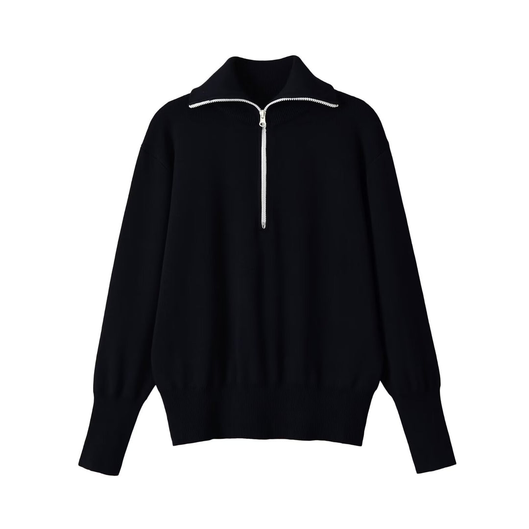 Damen Oversize Half-Zip Strickpullover mit Stehkragen und Rippbündchen Echoarchiv