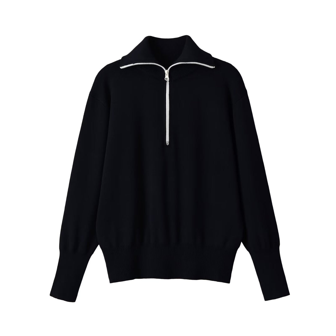 Damen Oversize Half-Zip Strickpullover mit Stehkragen und Rippbündchen Echoarchiv