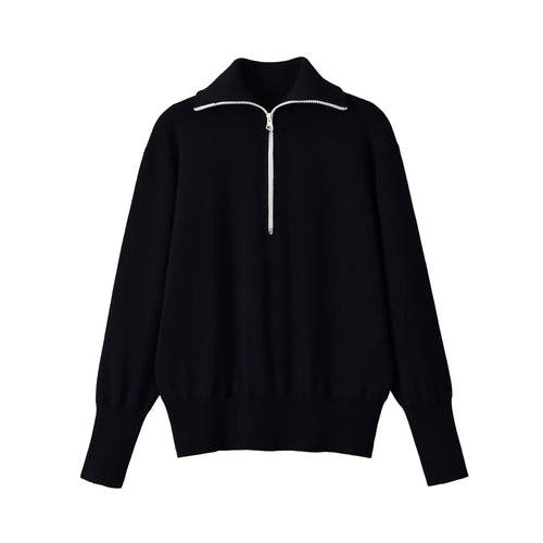 Damen Oversize Half-Zip Strickpullover mit Stehkragen und Rippbündchen Echoarchiv