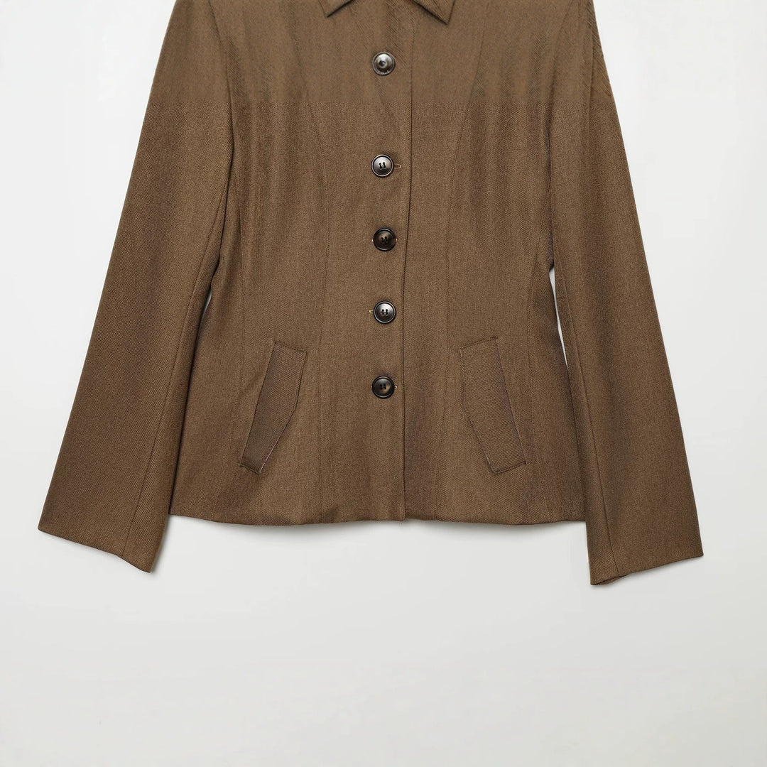 Damen Taillierter Wollblazer mit Stehkragen und Zierknopfleiste Echo Archiv