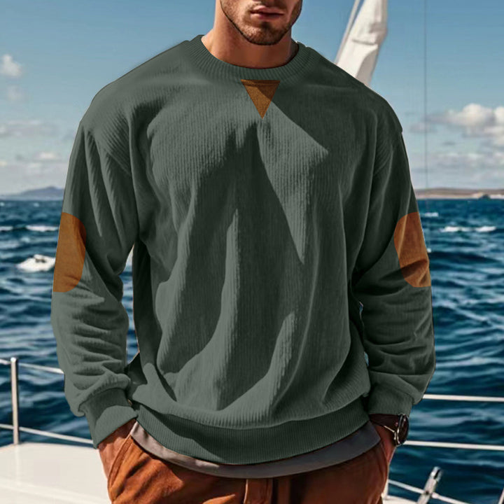 Herren Strickpullover mit strukturiertem Design und Lederapplikationen Echoarchiv