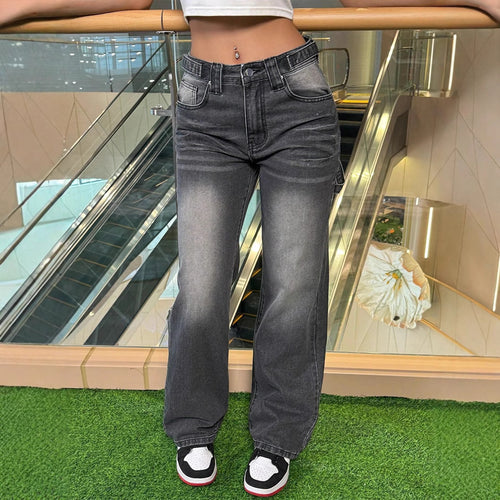 Damen Hochtaillierte lässige Wide-Leg Denimhose mit Vintage-Waschung und extra Länge Echo Archiv