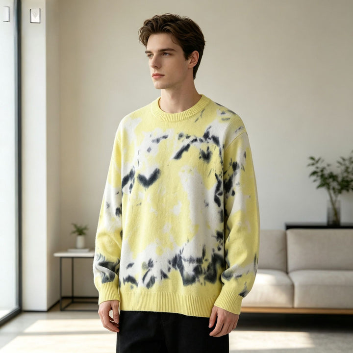 Herren Oversized Batik-Pullover mit Rundhalsausschnitt und Rippbündchen Echoarchiv