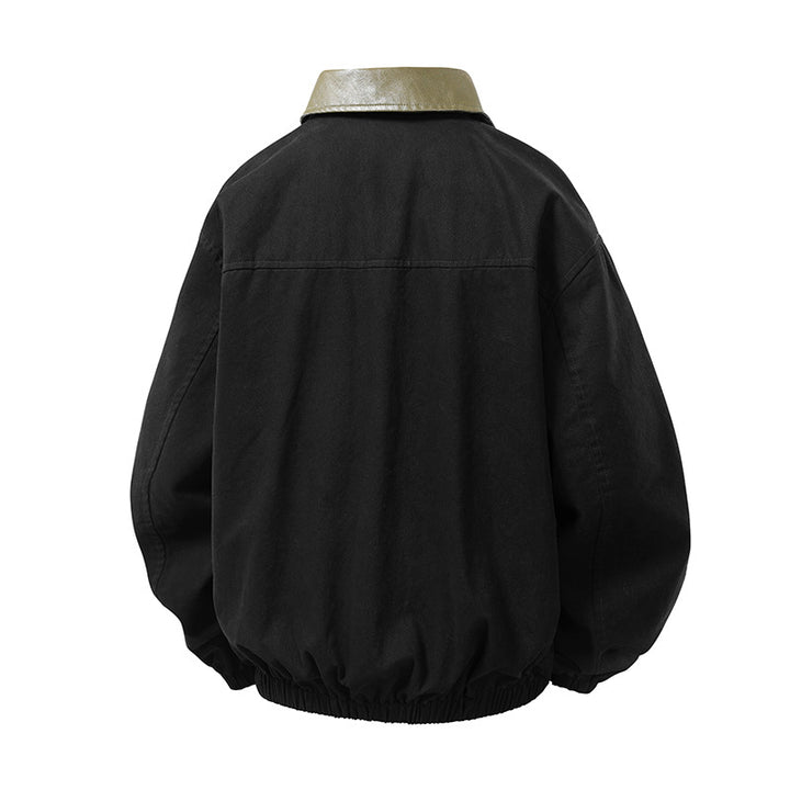 Herren Boxy-Coachjacke im minimalistischen Layering-Stil mit kontrastierendem Kunstlederkragen, Druckknopfverschluss & elastischem Saum Echoarchiv