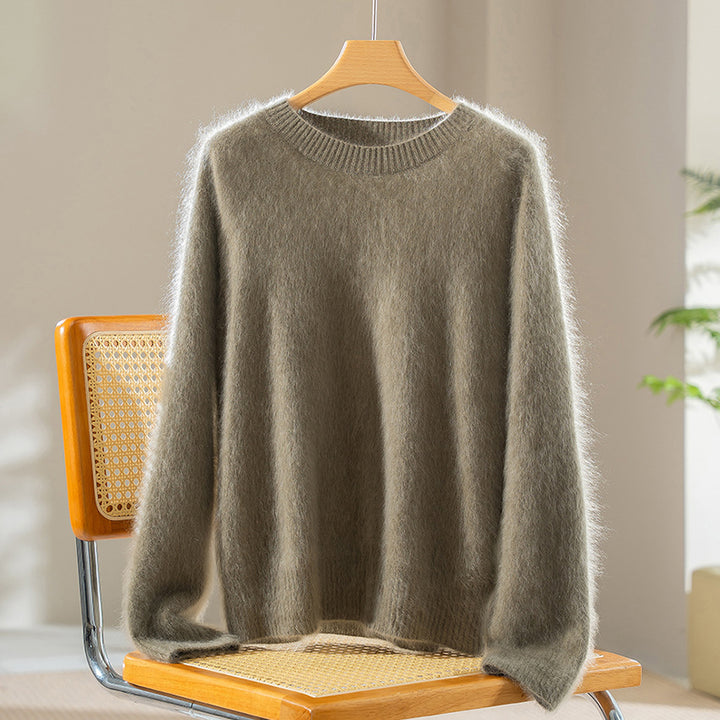 Damen Flauschiger Angora-Mix Rundhalspullover Echoarchiv